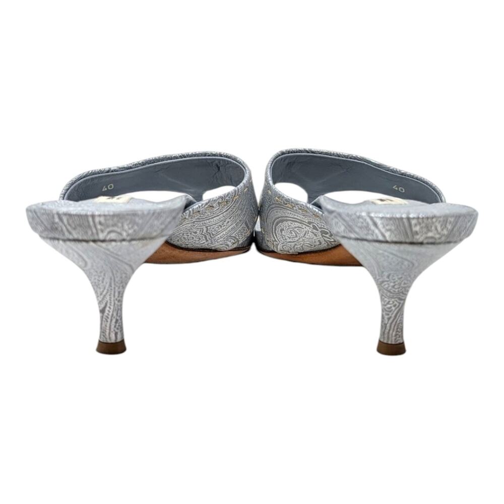 Vintage Prada Logo Kitten Heel Flip Flops Square Toe Sandal Mule Silver Blue 40 - Picture 5 of 13